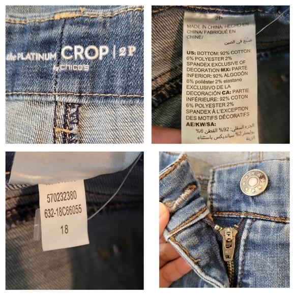CHICO'S Women's The Platinum Crop Jeans Sz 2P Floral Embroidered High-Rise - Picture 10 of 12